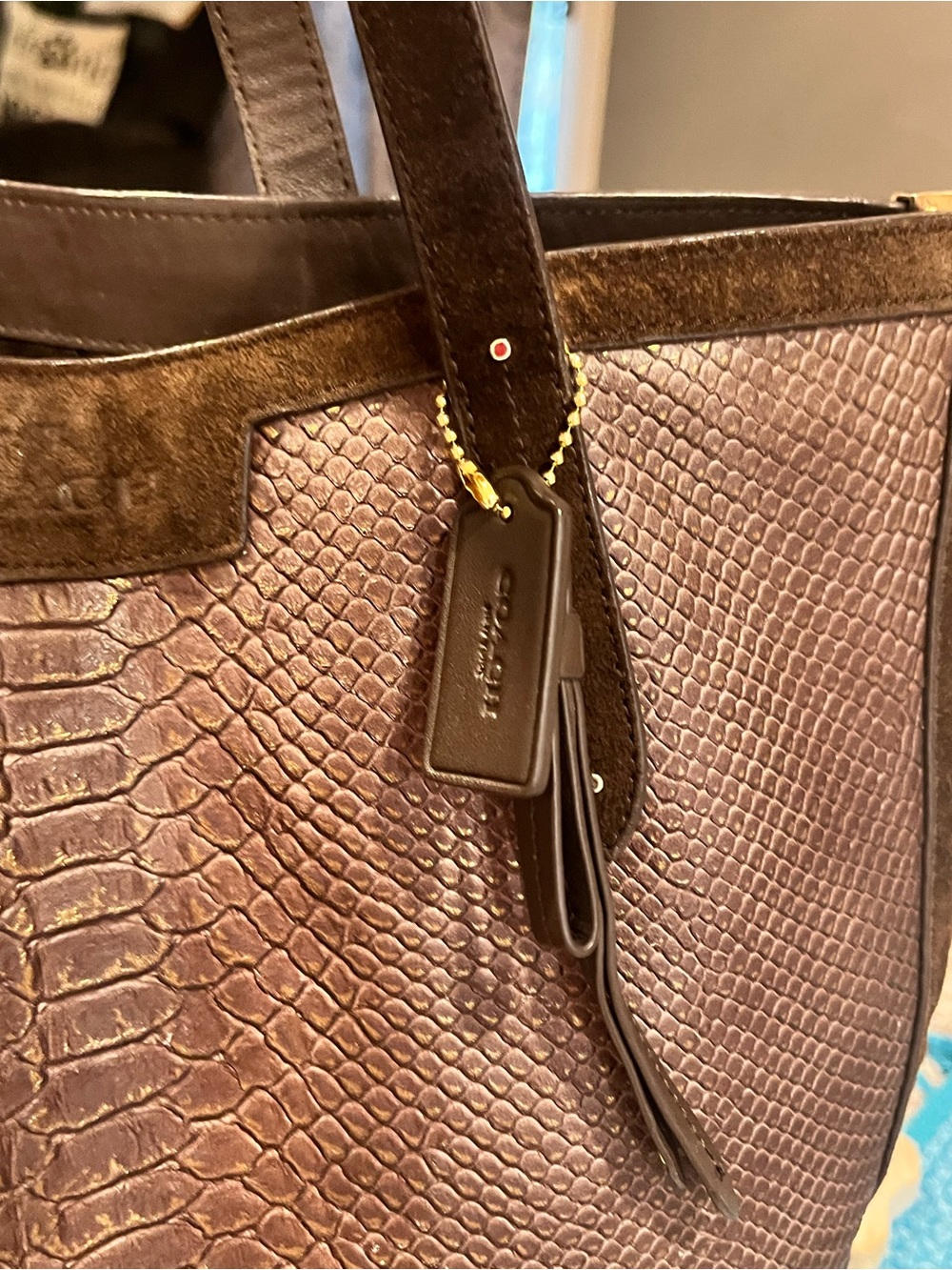 Coach Jose Tote Suede & Reptile Embossed Leather F32786 - Picture 7 of 16